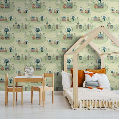 Green Map Children Peel and Stick Removable Wallpaper 6751