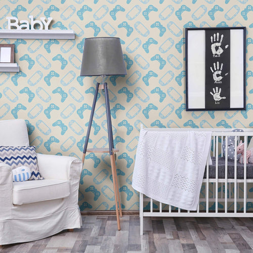 Blue Gaming Children Peel and Stick Removable Wallpaper 8569