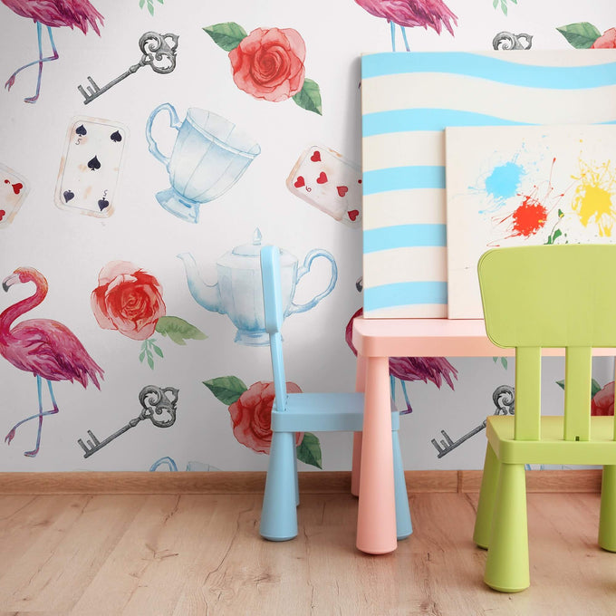White Vintage Children Peel and Stick Removable Wallpaper 0482