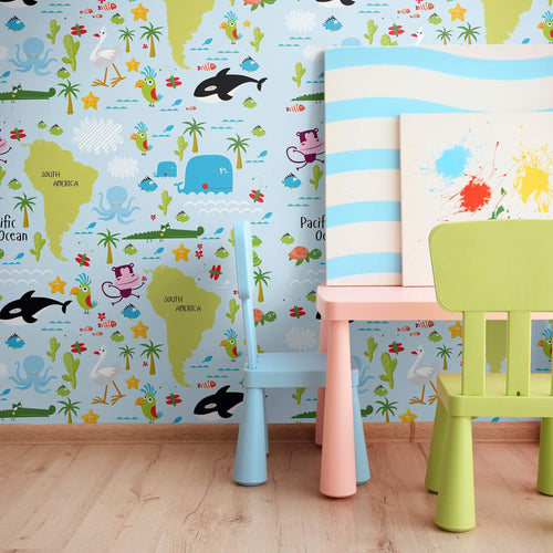 Blue Wildlife Children Peel and Stick Removable Wallpaper 6350
