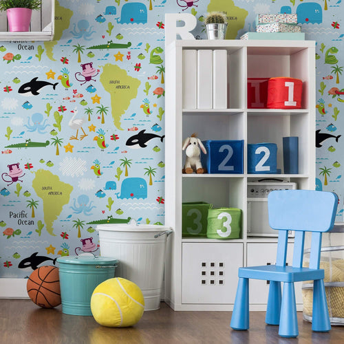 Blue Wildlife Children Peel and Stick Removable Wallpaper 6350