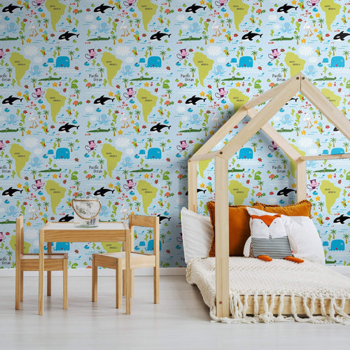 Blue Wildlife Children Peel and Stick Removable Wallpaper 6350