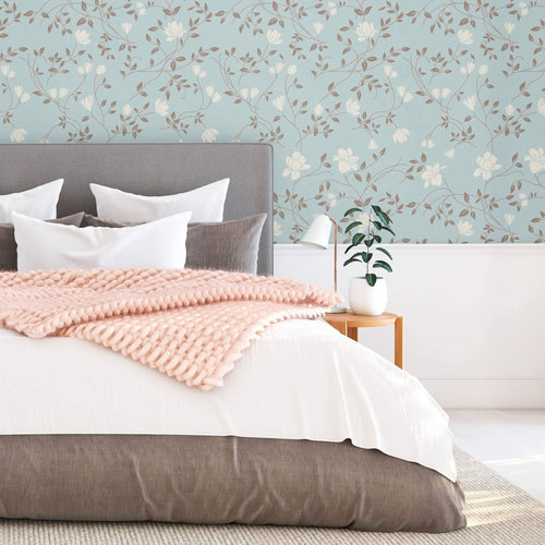 Blue Floral Peel and Stick Removable Wallpaper 4338