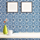 Blue and White Tile Tile Adhesive Peel and Stick Removable Wallpaper 8066