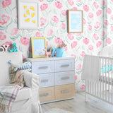 Pink and Red Watercolor Floral Peel and Stick Removable Wallpaper 4698