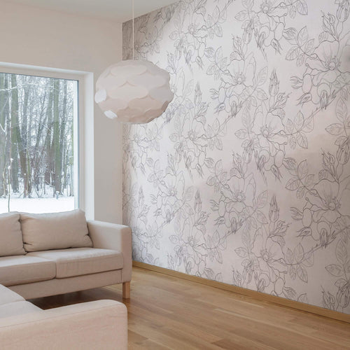 Elegant Charcoal and White Floral Peel and Stick Removable Wallpaper 2198