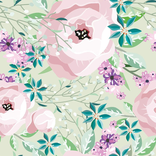 Purple and Emerale Motif Floral Peel and Stick Removable Wallpaper 2866