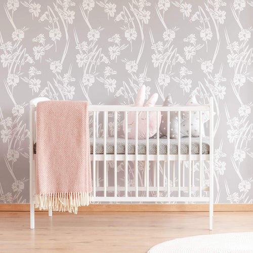 White and Gray Floral Peel and Stick Removable Wallpaper 6468