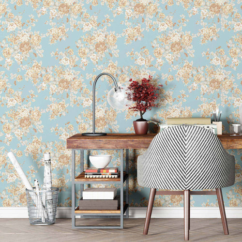 Blue Flowers Peel and Stick Removable Wallpaper 9348
