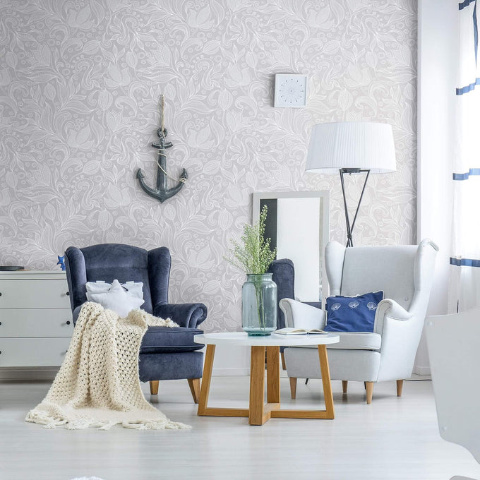 Gray Botanical Floral Peel and Stick Removable Wallpaper 3535