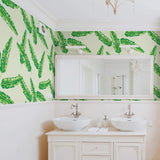 Green and Yellow Textured Floral Peel and Stick Removable Wallpaper 1654
