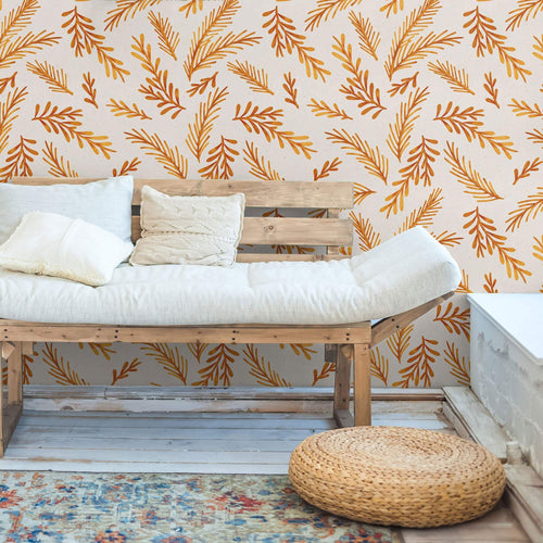 Mustard Botanical Floral Peel and Stick Removable Wallpaper 8101