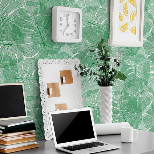 White and Green Botanical Floral Peel and Stick Removable Wallpaper 9929