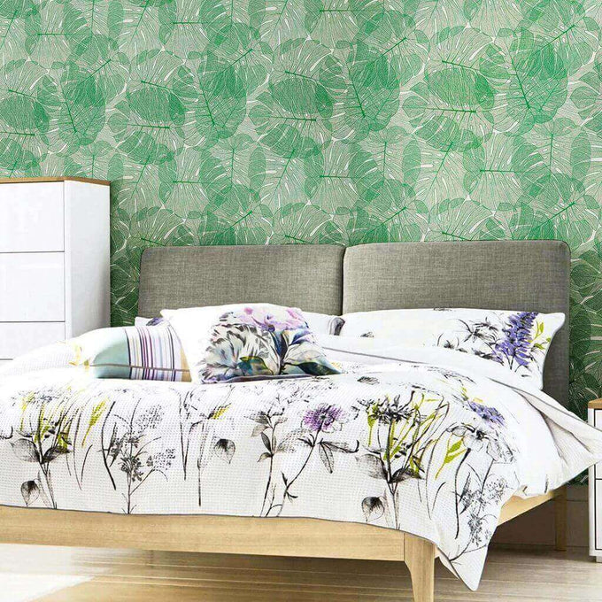 White and Green Botanical Floral Peel and Stick Removable Wallpaper 9929
