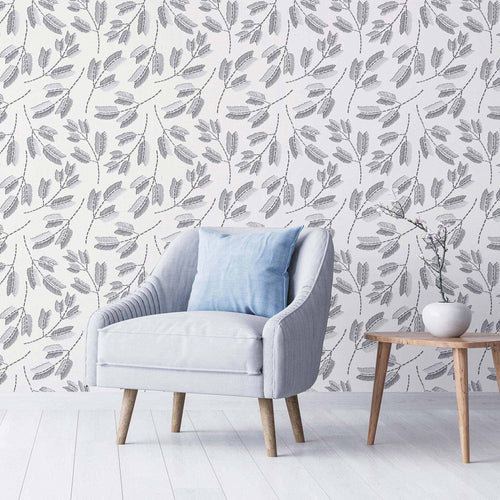 Grey Leaves Peel and Stick Removable Wallpaper 5436