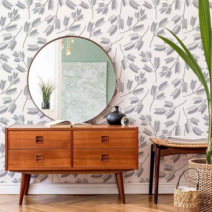 Grey Leaves Peel and Stick Removable Wallpaper 5436