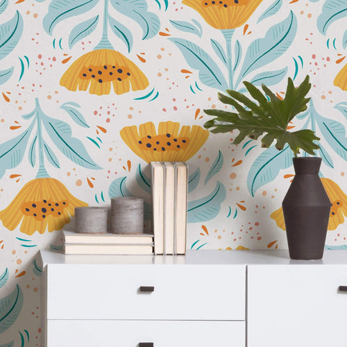 Yellow Botanical Floral Peel and Stick Removable Wallpaper 0880