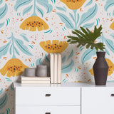 Yellow Botanical Floral Peel and Stick Removable Wallpaper 0880