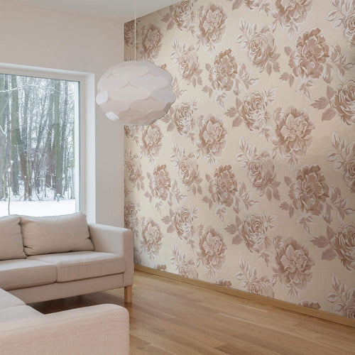 Brown and Beige Floral Floral Peel and Stick Removable Wallpaper 4035