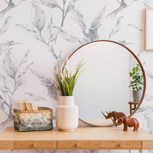 Grey Floral Peel and Stick Removable Wallpaper 4492