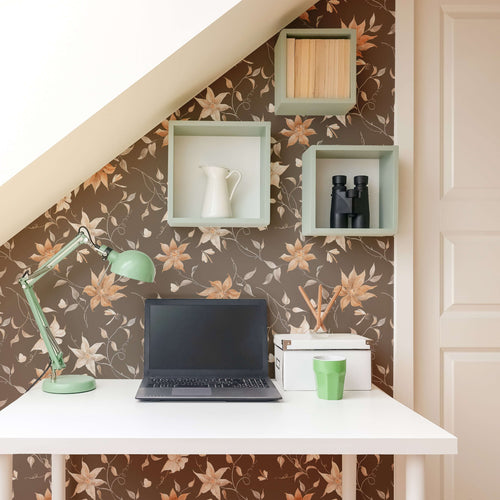 Brown Floral Peel and Stick Removable Wallpaper 7860