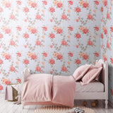 Pink and Blue Textured Floral Peel and Stick Removable Wallpaper 0607