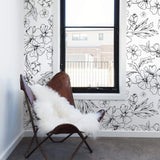 Black and White Textured Floral Peel and Stick Removable Wallpaper 6488