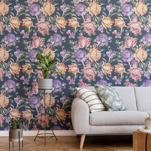 Orange Flowers Peel and Stick Removable Wallpaper 6678