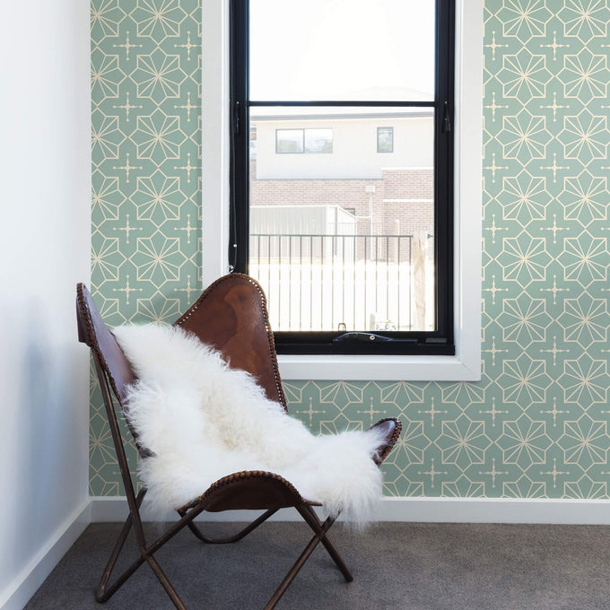 Green and Beige Pattern Geometric Peel and Stick Removable Wallpaper 0948