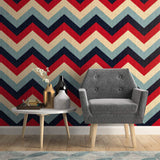Red and Blue Chevron Geometric Peel and Stick Removable Wallpaper 7037