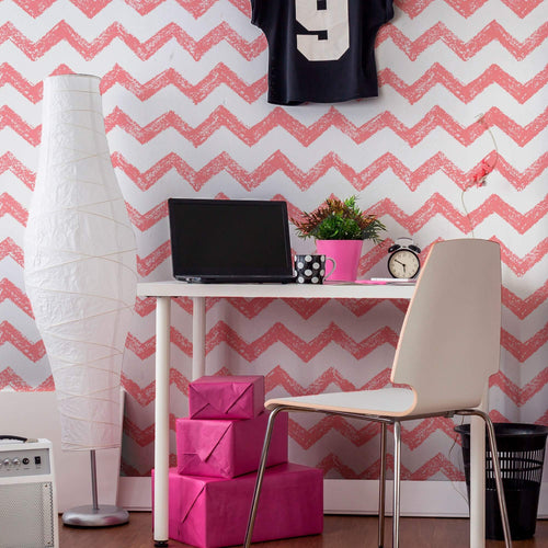 Red and White Chevron Geometric Peel and Stick Removable Wallpaper 360b