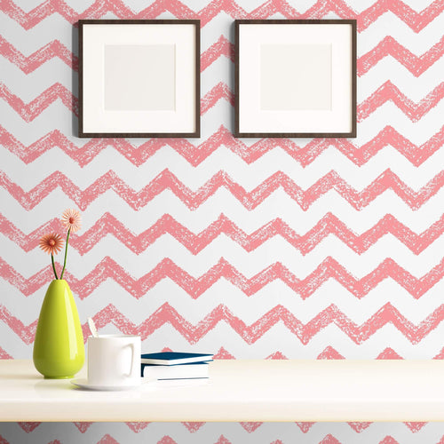 Red and White Chevron Geometric Peel and Stick Removable Wallpaper 360b