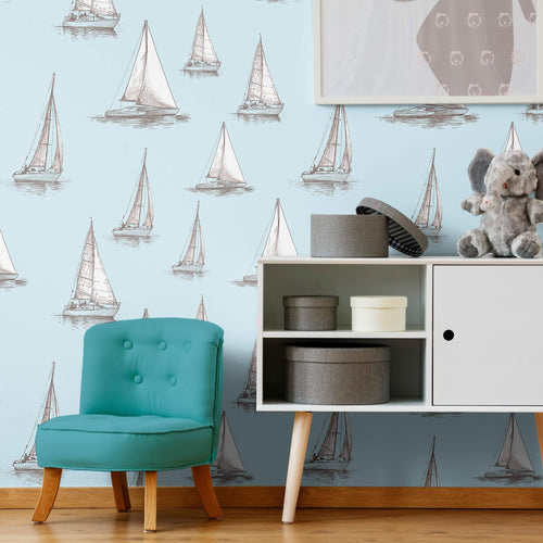 White and Grey Nautical Peel and Stick Removable Wallpaper 8242