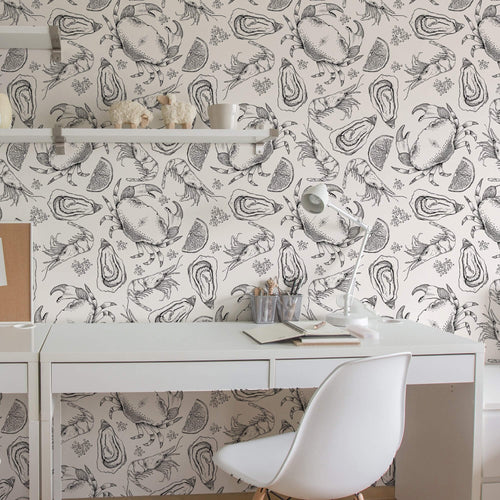 Black and White Fish Nautical Peel and Stick Removable Wallpaper 7712
