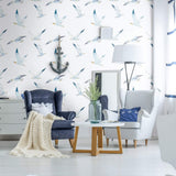 White and Blue Bird Nautical Peel and Stick Removable Wallpaper 4401