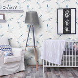 White and Blue Bird Nautical Peel and Stick Removable Wallpaper 4401