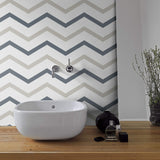 White and Champagne Chevron Peel and Stick Removable Wallpaper 5890