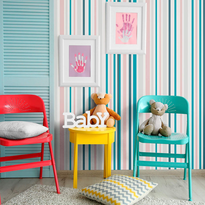 Teal and White Striped Peel and Stick Removable Wallpaper 0297