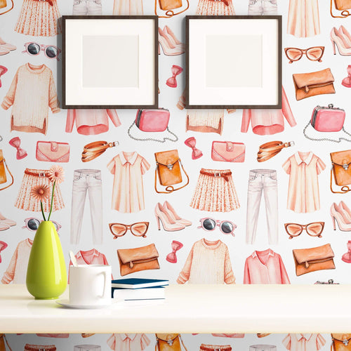 White and Pink Vintage Teens Peel and Stick Removable Wallpaper 5930