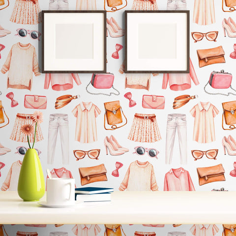 White and Pink Vintage Teens Peel and Stick Removable Wallpaper 5930
