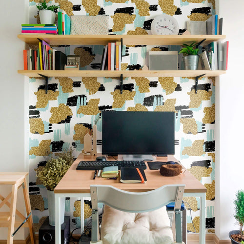 Beige and Teal Teens Peel and Stick Removable Wallpaper 1944