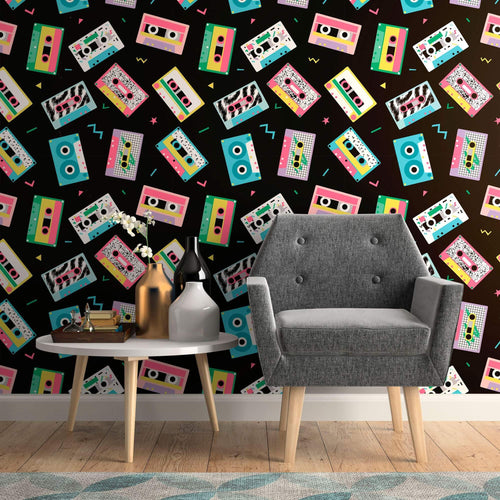 Charcoal and Yellow Retro Teens Peel and Stick Removable Wallpaper 0362