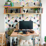 White and Yellow Geometric Teens Peel and Stick Removable Wallpaper 3062