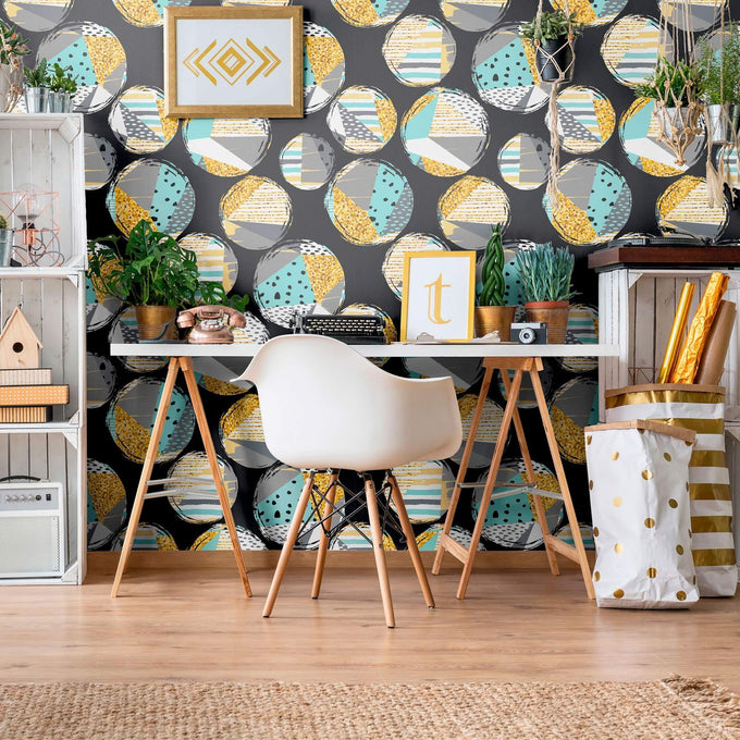 Mint Green and Gold Geometric Teens Peel and Stick Removable Wallpaper 6062