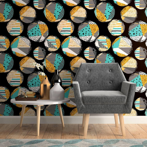 Mint Green and Gold Geometric Teens Peel and Stick Removable Wallpaper 6062