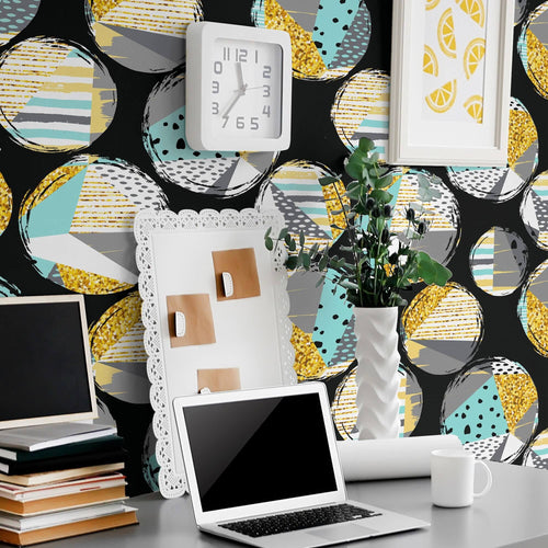 Mint Green and Gold Geometric Teens Peel and Stick Removable Wallpaper 6062
