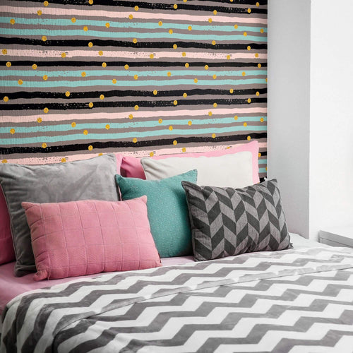 Yellow Grey Stripes Teens Peel and Stick Removable Wallpaper 420