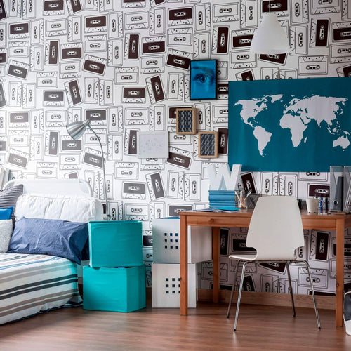 White Retro Teens Peel and Stick Removable Wallpaper 0787