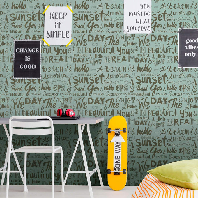 Green Handwriting Teens Peel and Stick Removable Wallpaper 5412