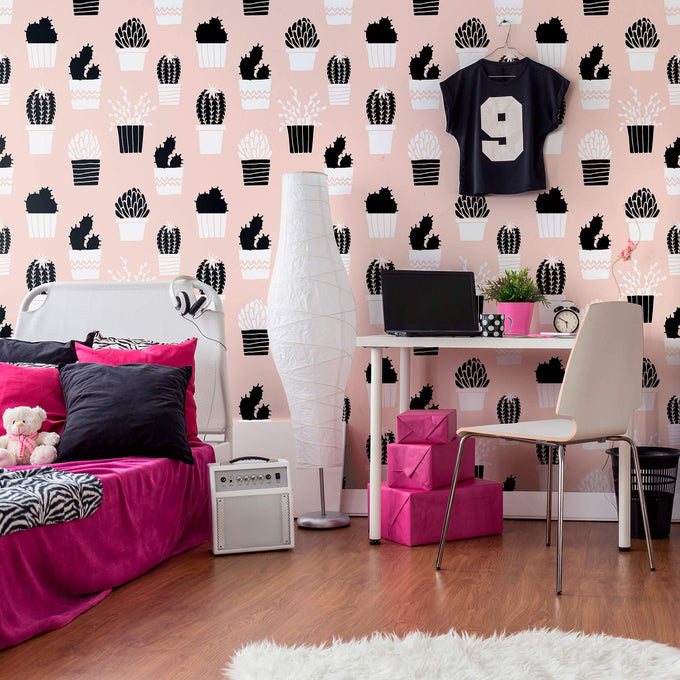 Peach and Black Tropical Peel and Stick Removable Wallpaper 4612